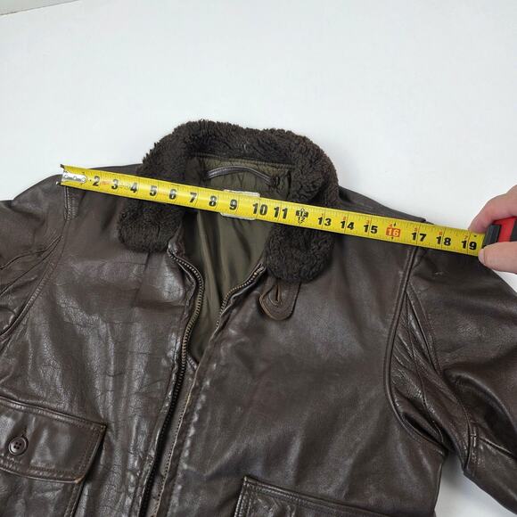 VINTAGE Brill Bros G-1 Flight Jacket Mens 42 Brown Leather Mouton Collar USN 80s - Picture 12 of 16